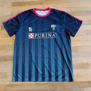 St Louis Cardinals Soccer Jersey Mens XL Blue Striped Short Sleeve MLB Baseball